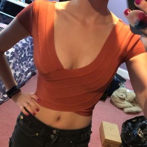Burnt Orange Bebe Bandage Crop Top